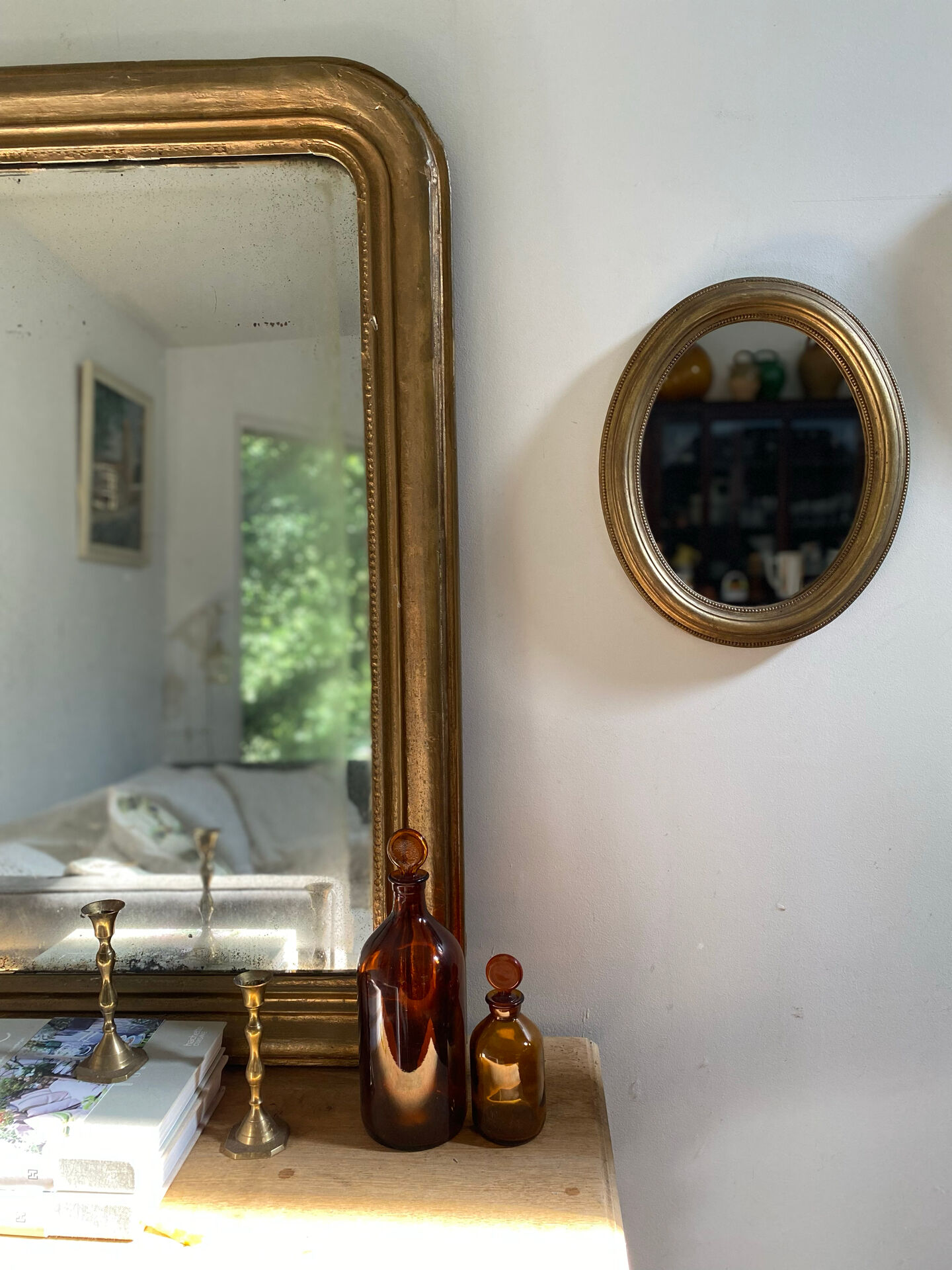 Miroir ovale en bois doré, style Napoléon III