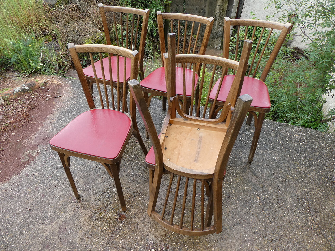 Lot of 6 chairs bistro Baumann No.12 red skai