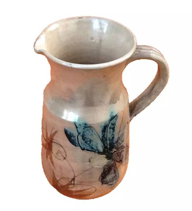 1960s Glazed terracotta pitcher with floral decoration