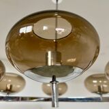 Old 6-light chandelier designed by Sciolari in chrome metal and smoked glass, 70s vintage