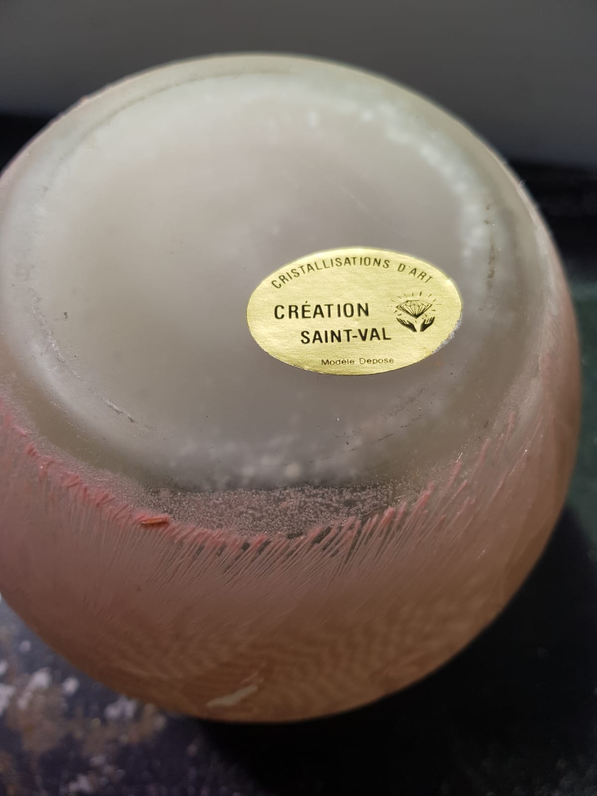 Old vase crystallry art st val glass rose decoration vintage