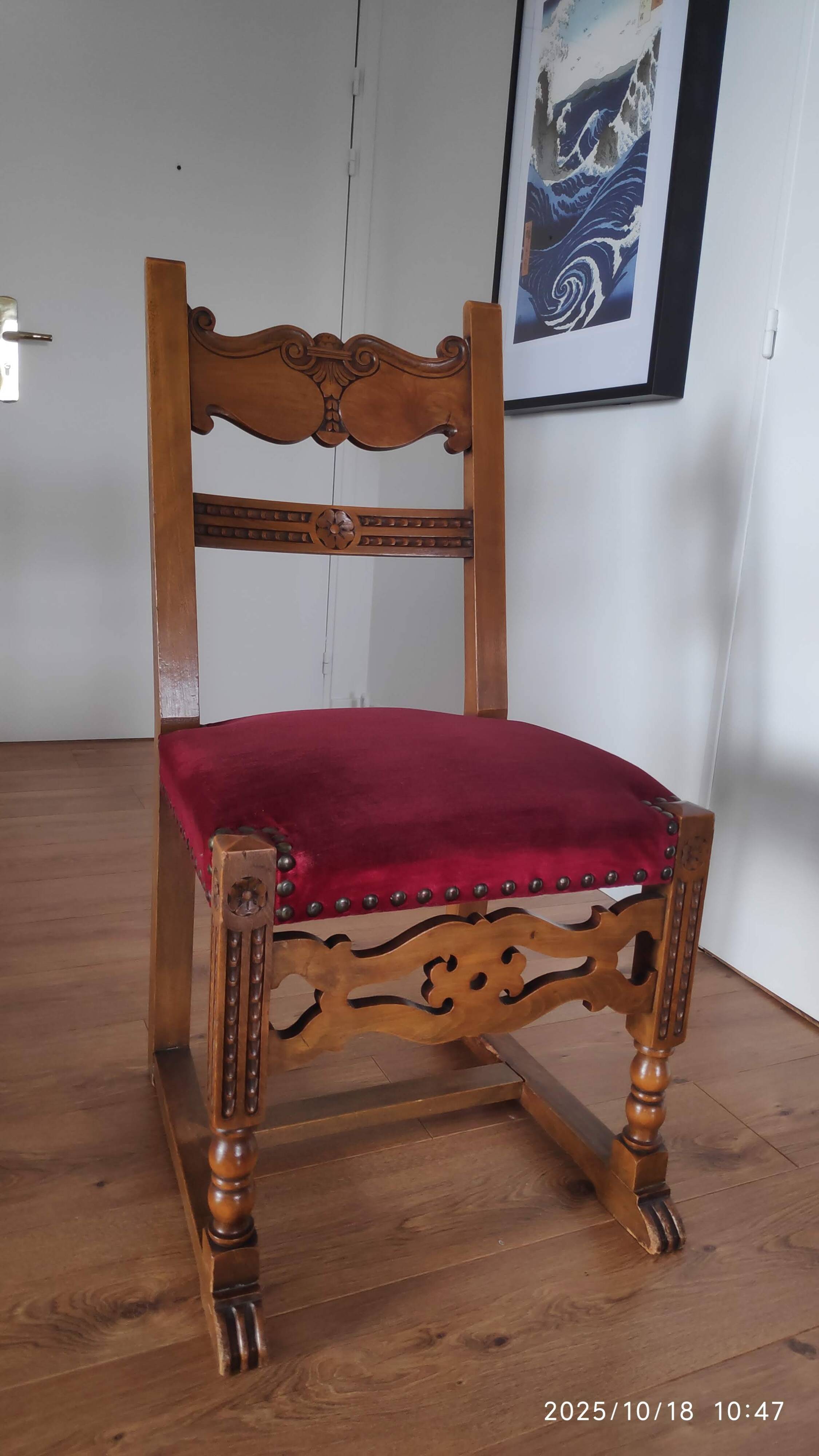 Set of 6 Louis XIII / Renaissance style chairs - carved solid oak