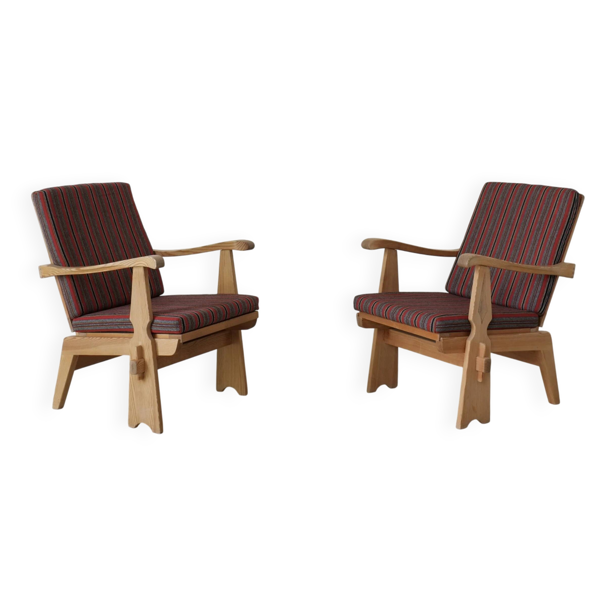 2 carved pine lounge chairs | Scandinavia | 1970s