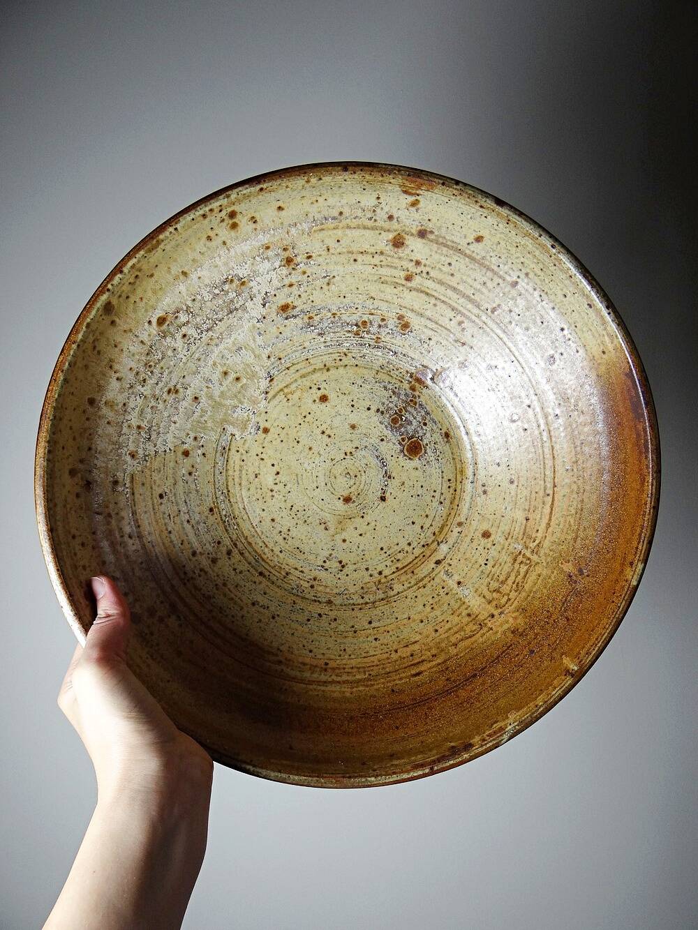 Large vintage Puisaye stoneware fruit bowl attributed to Jean-Pierre Prudhomme