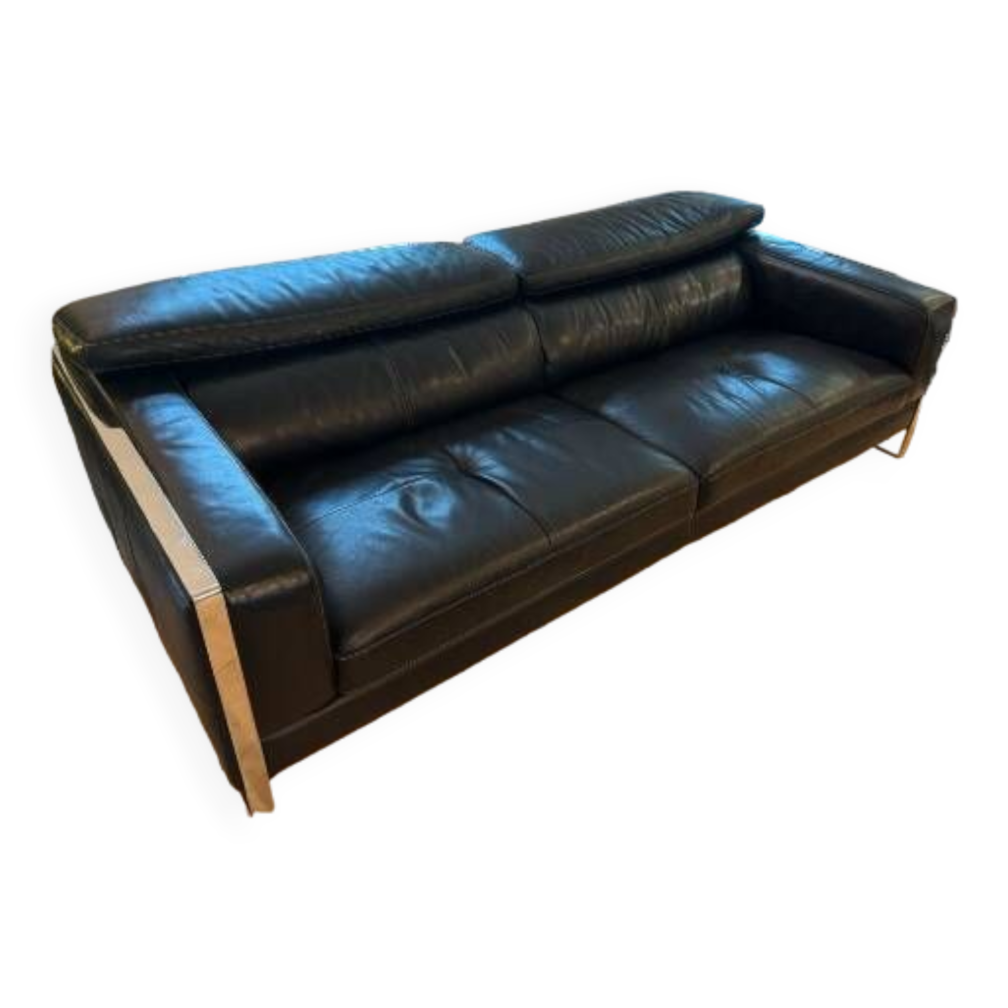 Black leather sofa, designer sofa