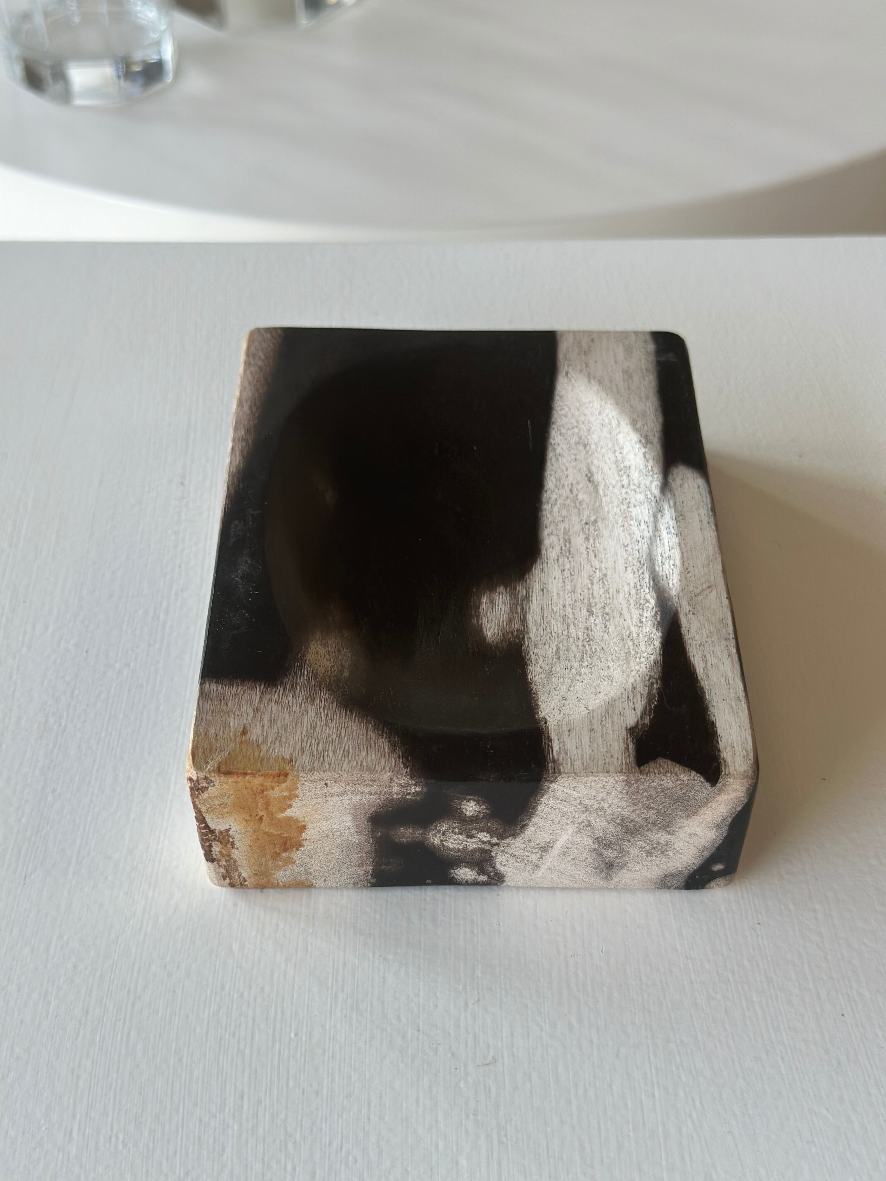 Symmetrical multicolored petrified wood soap dish