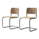 Set of 2 Vintage MidCentury Italian Modern White Wood&French Wicker Chairs