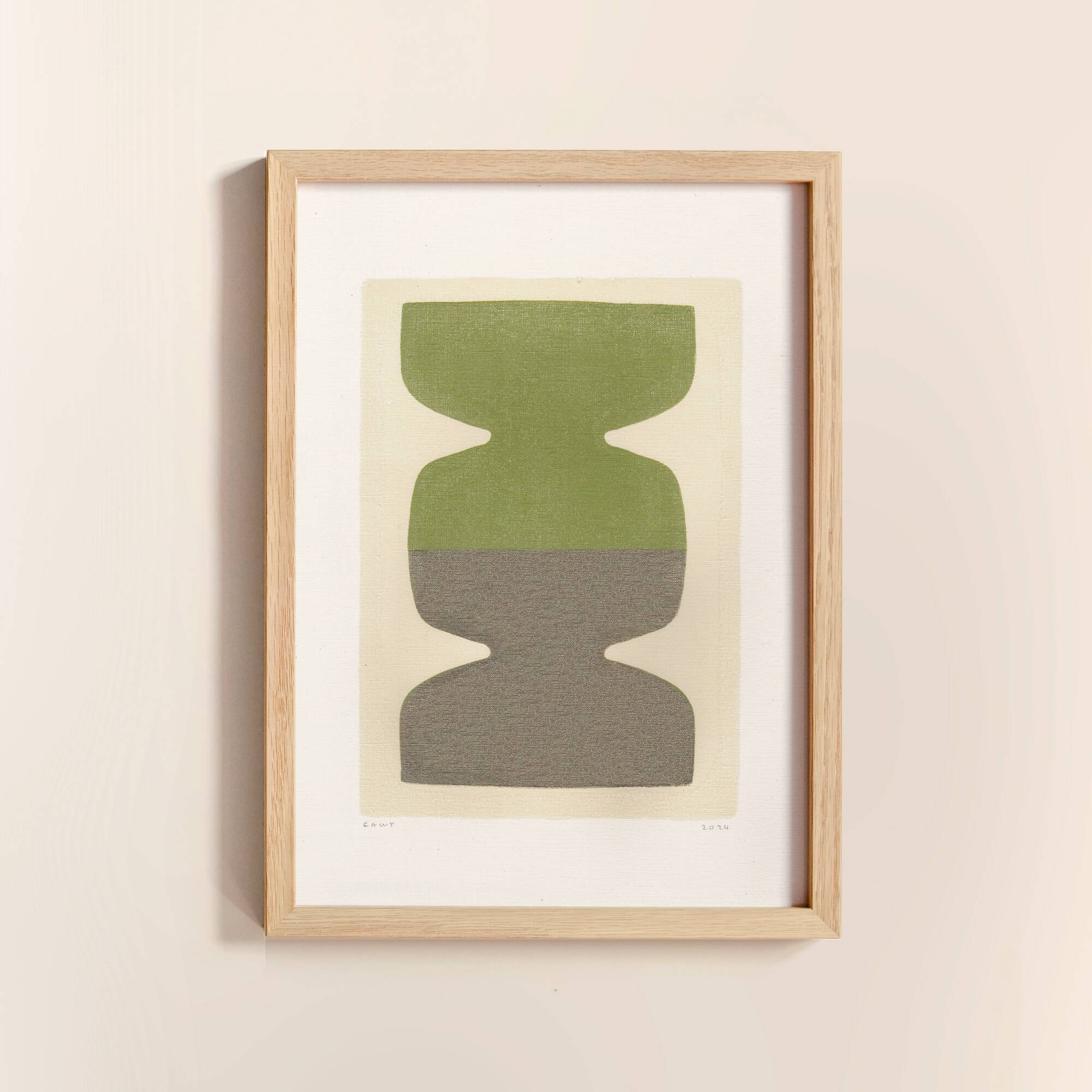 Painting 30x40cm - Astie - sage green and pewter - signed Eawy