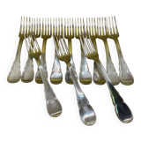 Set of 12 large silver-plated metal forks BOULENGER