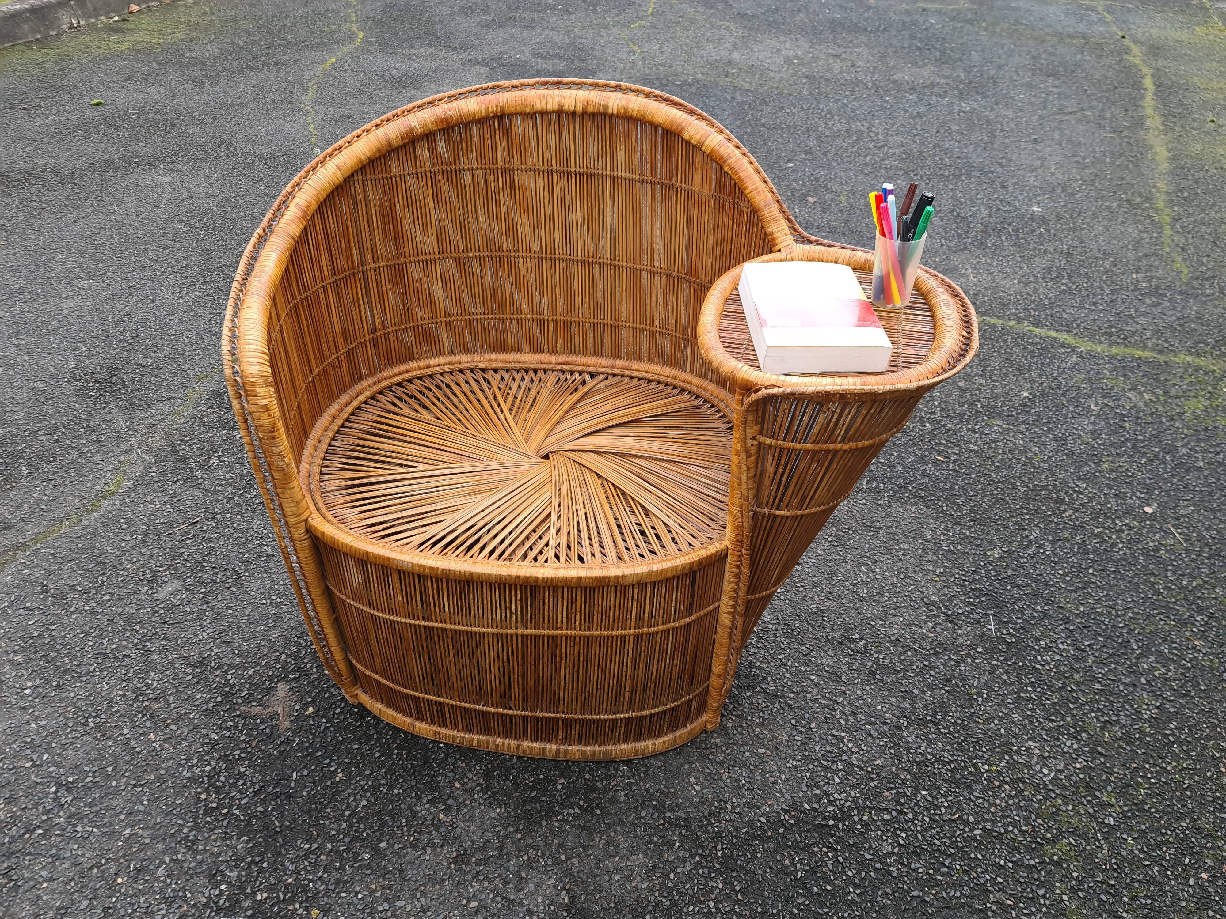 Bench rattan armchair model tablet phone 1960