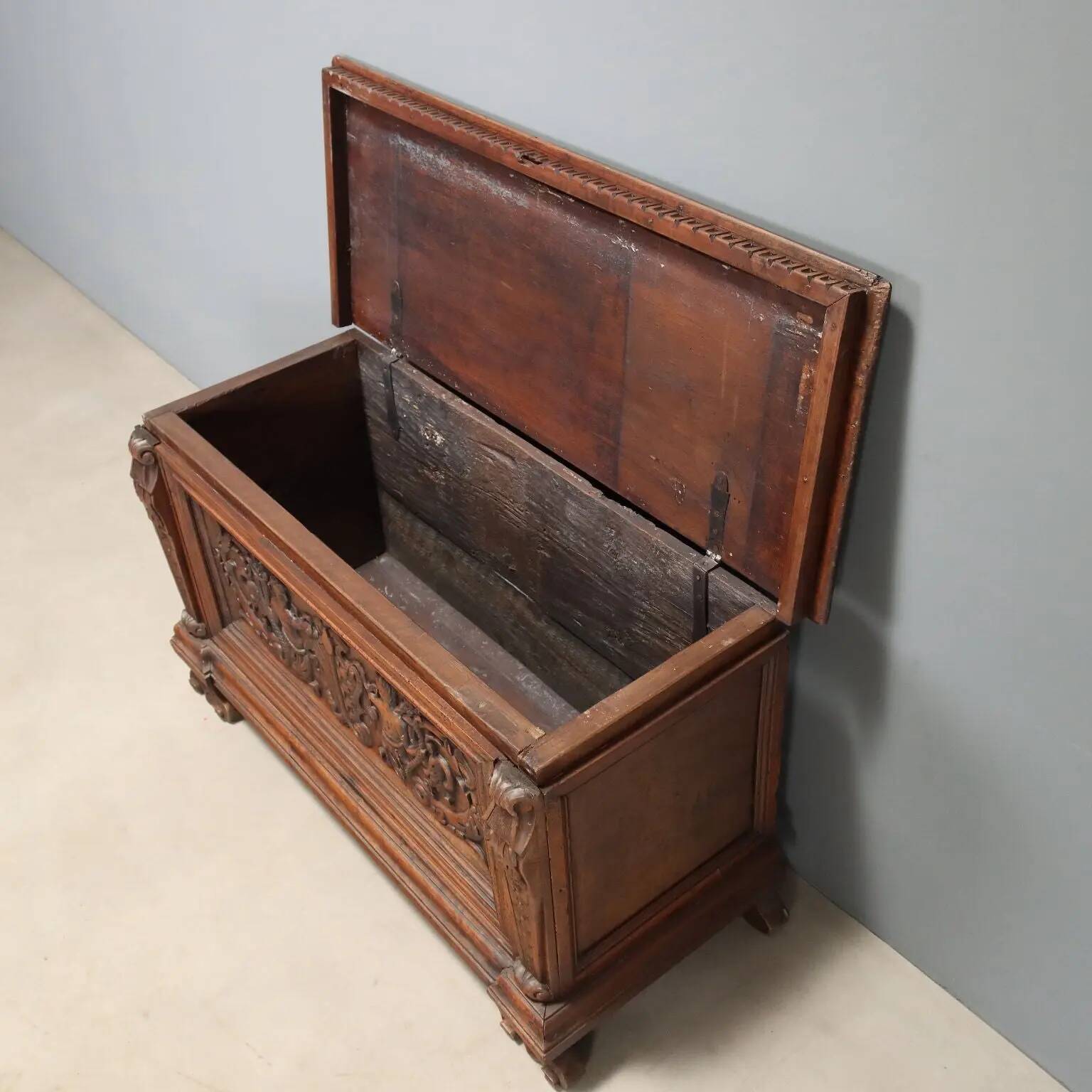Walnut chest with baroque carvings