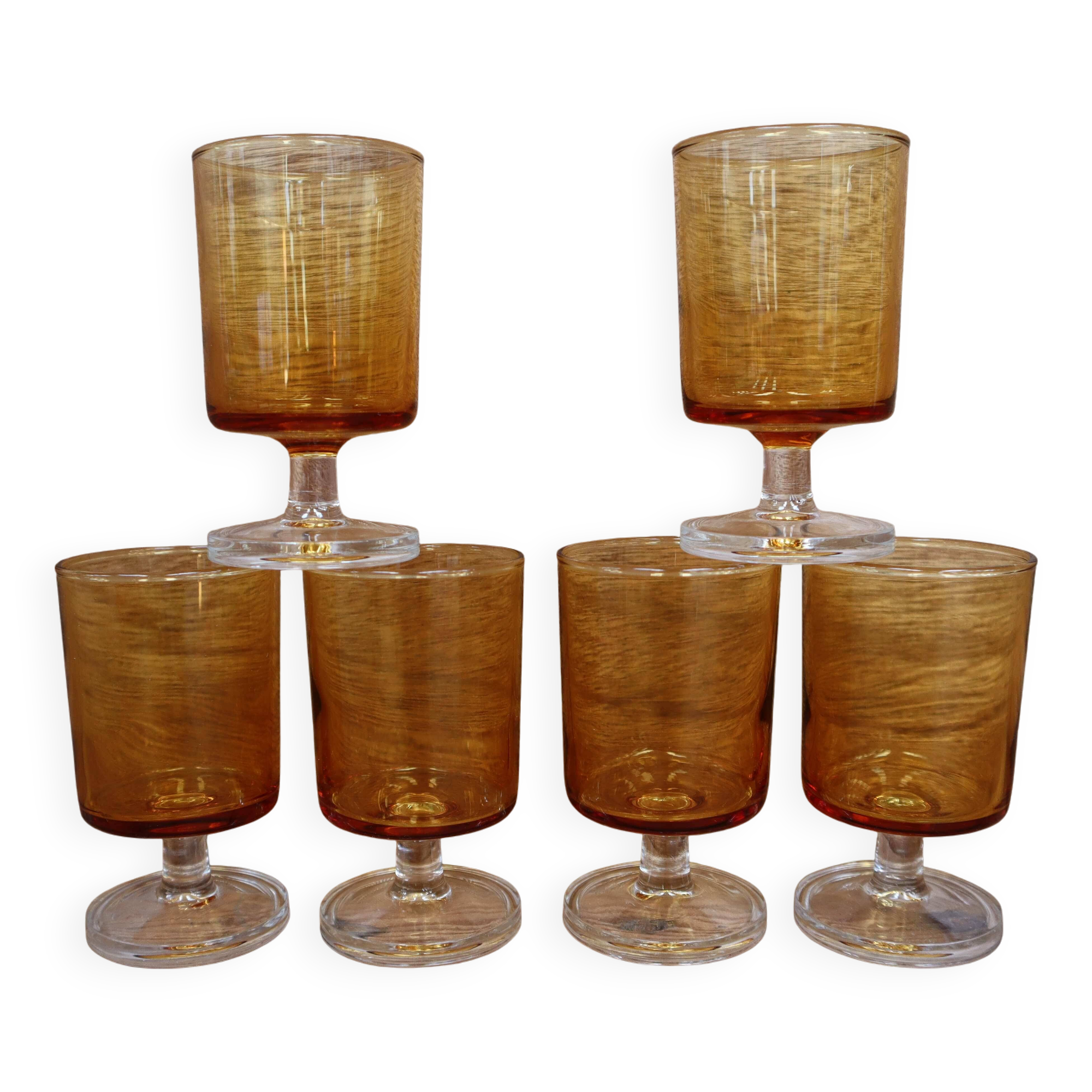 Lot of 6 Luminarc France 70'S amber white wine glasses