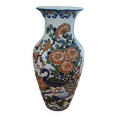 Vase en Faïence de Gien, bon état, décor de fleurs et de paons, et frises sur les côtés