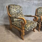 Pair of Wooden Armchairs with Curved Arms, Czechoslovakia, 1940s–1950s