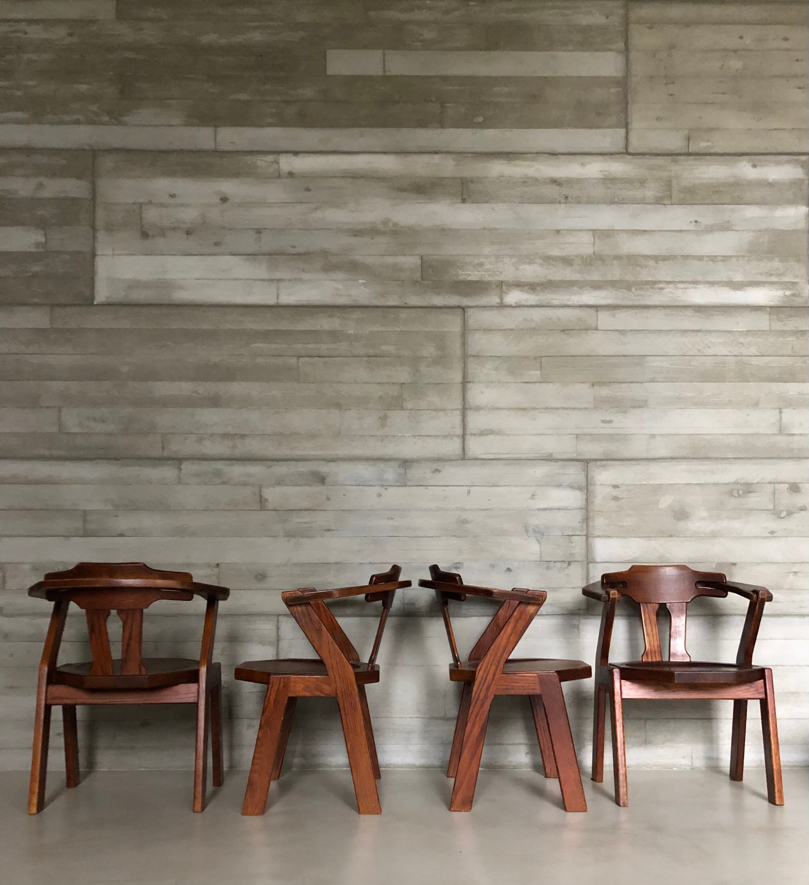 Set of 4 brutalist dutch oak chairs