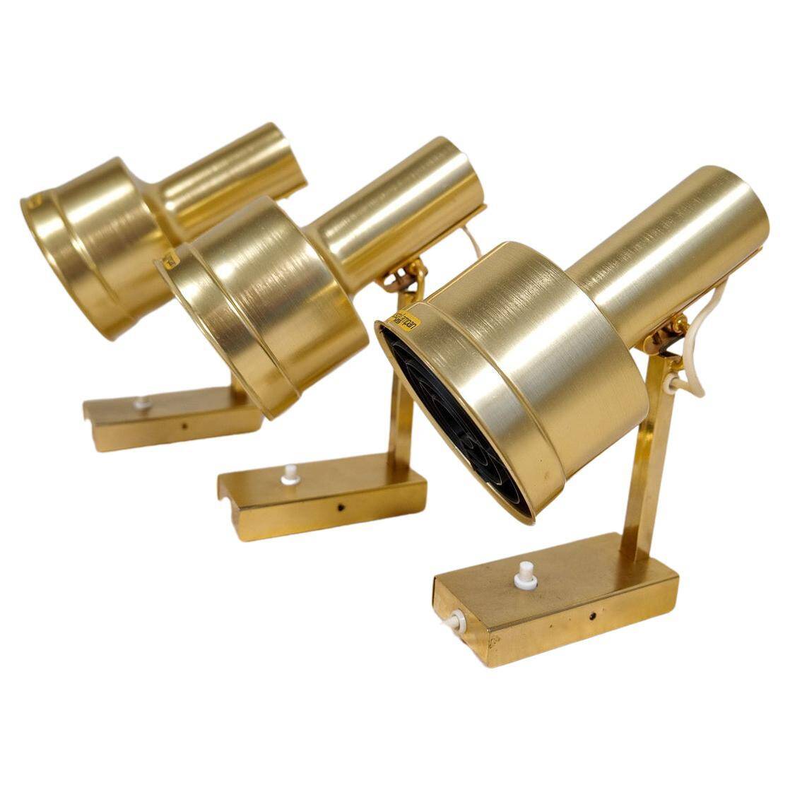 Mid-Century Modern Set of 3 Brass Wall Sconces by Sundstedt Sweden