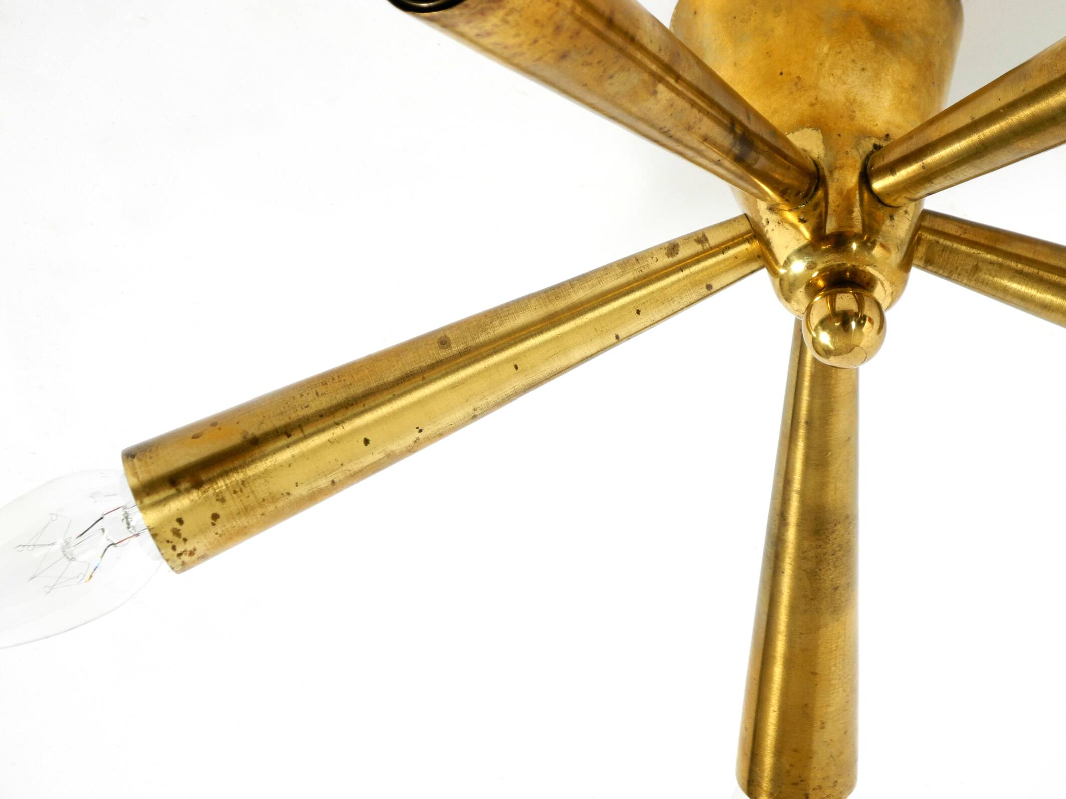 Original small mid-century modern brass Sputnik ceiling lamp with five arms