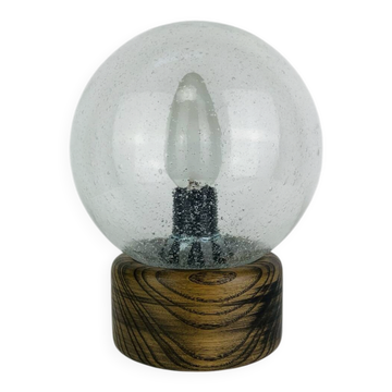 Lampe brutaliste bois massif et globe verre bullé, Temde Leuchten, 60