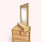 Rattan and woven wicker chest of drawers and mirror, 1970