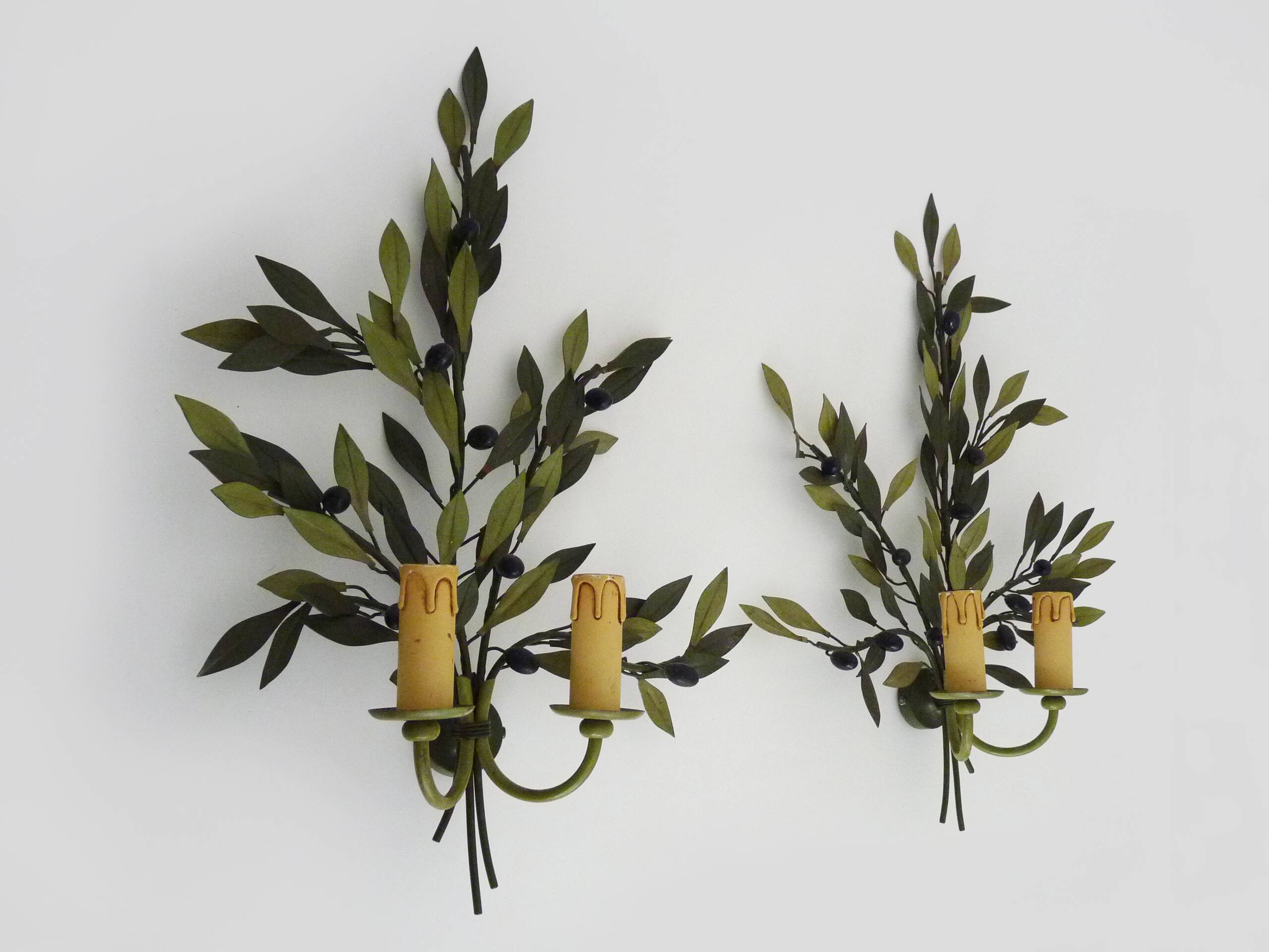 Large pair of olive branch wall sconces Art et FLoritude