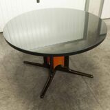 Baumann Diese table and 6 armchairs, Pagnon Pelhaître design, Wenge and red color,