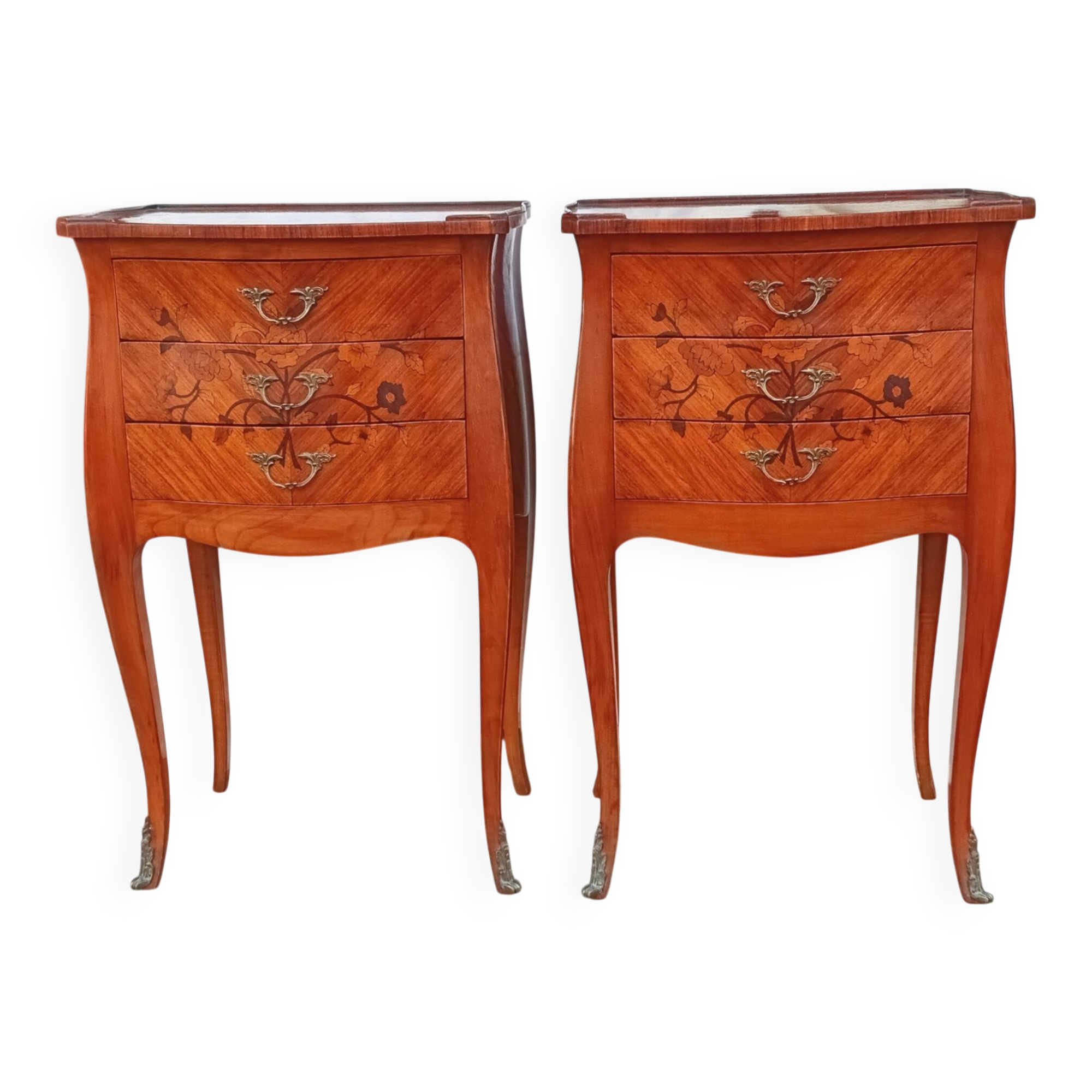 Pair of marquetry bedside tables