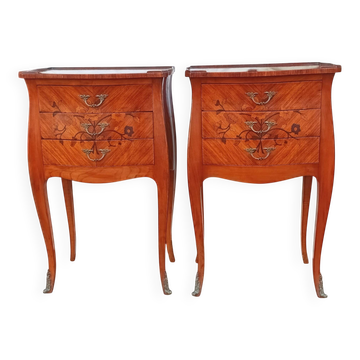 Pair of marquetry bedside tables