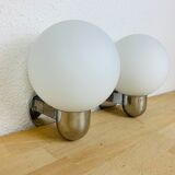 Pair of wall lamps space age chrome and opal globe 70s