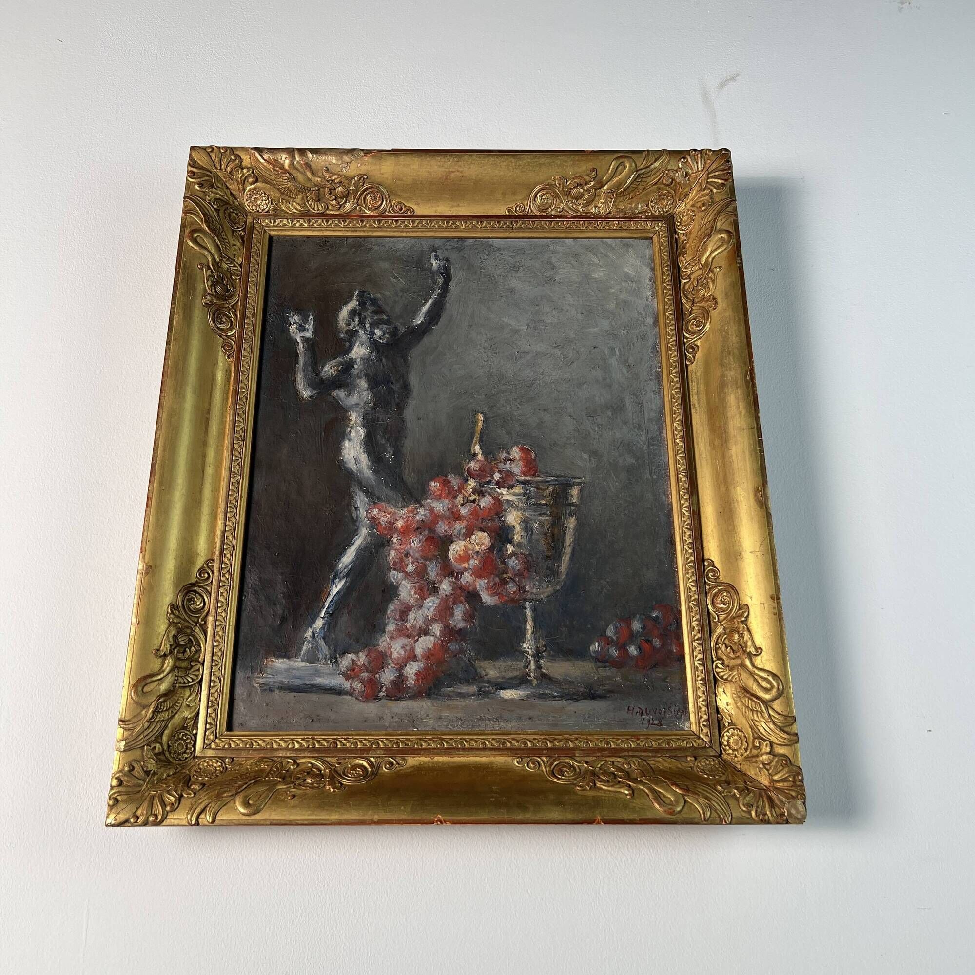 Henri duvoisin 1877-1959 oil on canvas still life empire frame, bacchus