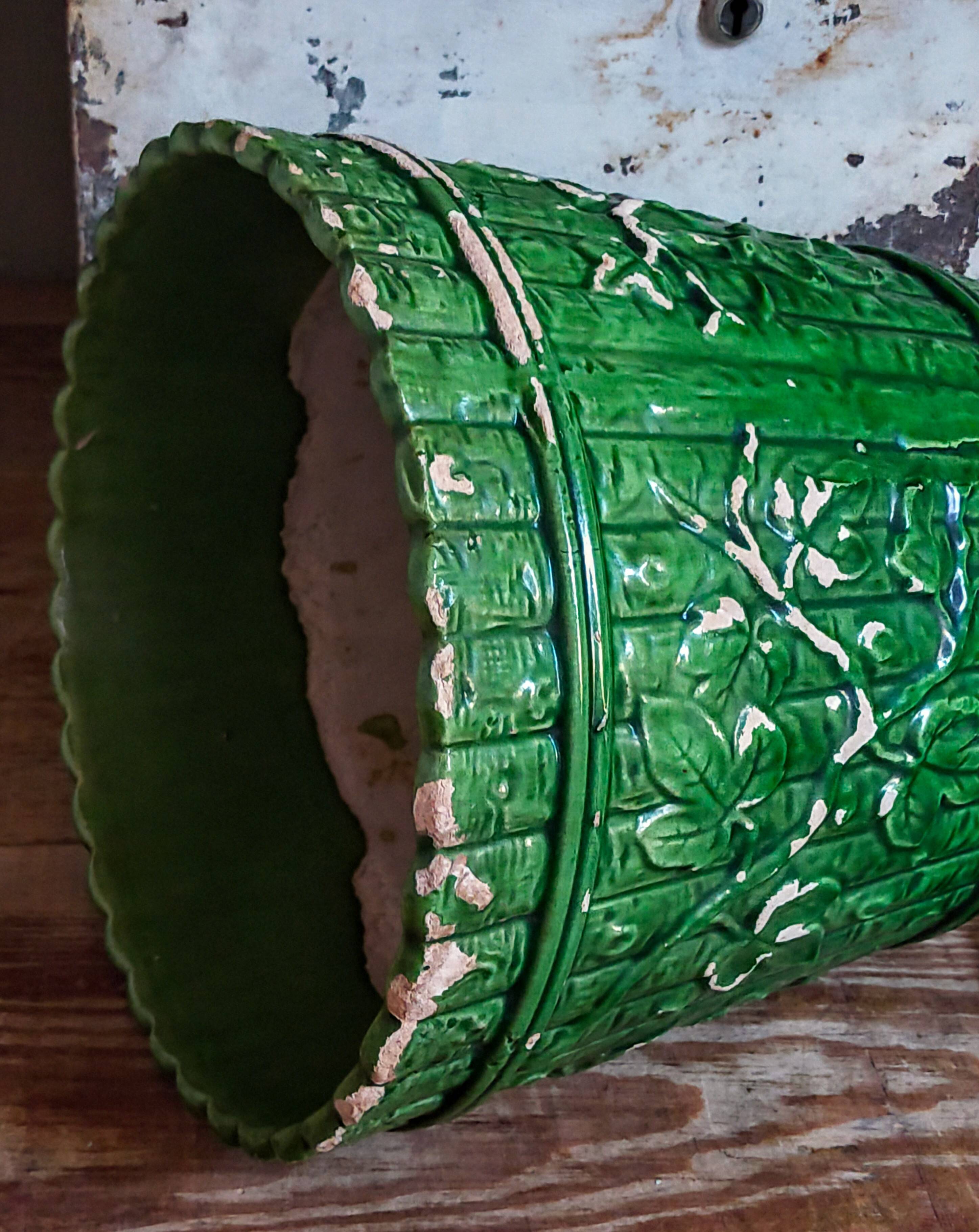 Flower pot and saucer in slip by G. De Bruyn 19th century