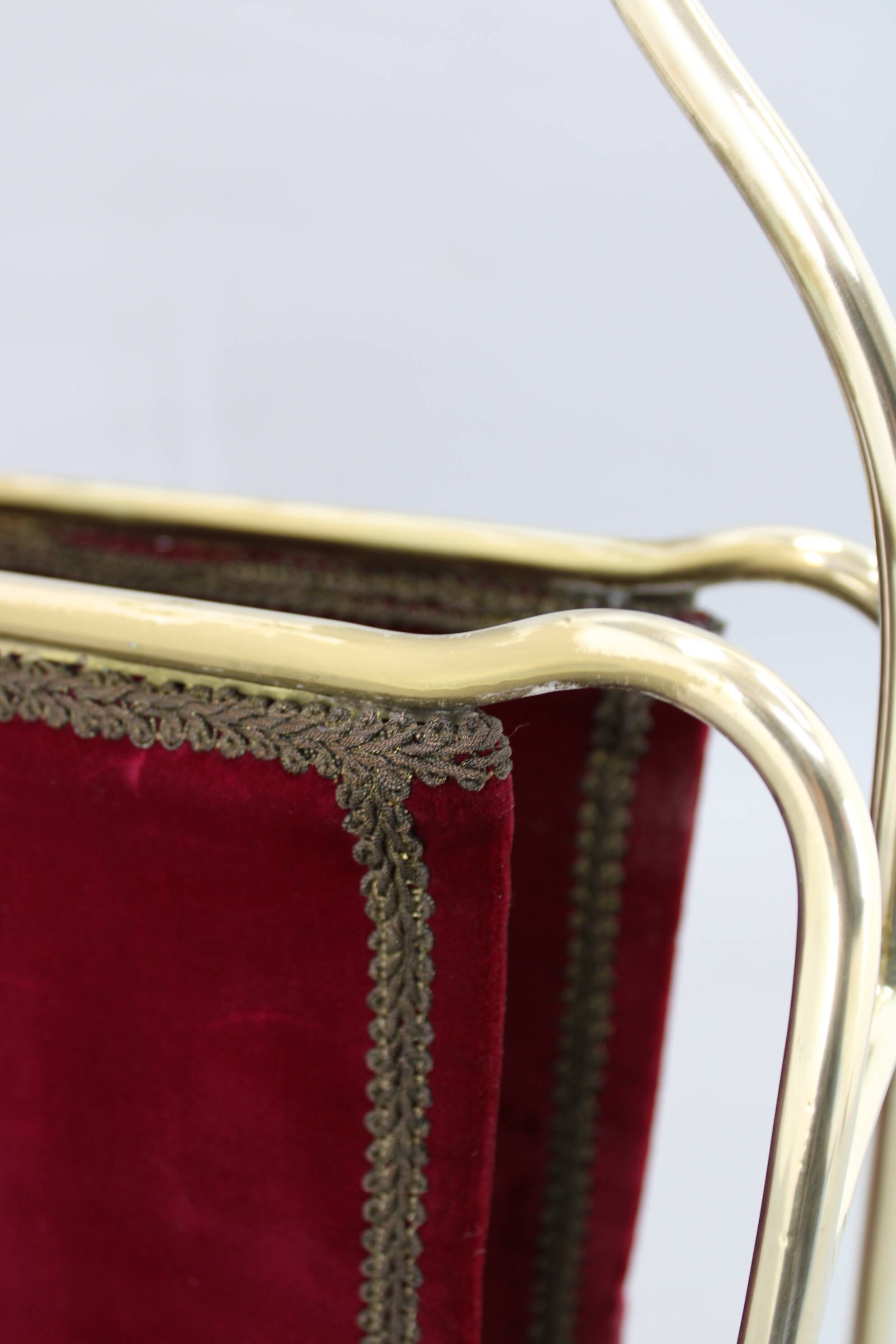 1950s Brass and Fabric Magazine Stand, Italy