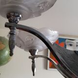 Art deco chandelier in chromed metal and glass 6 arms of lights