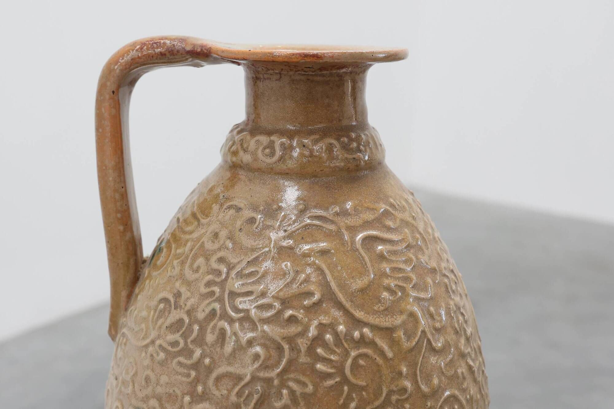 Perignem Salt-Glazed Stoneware Jug with Relief Decoration, Belgium, 1960s