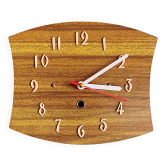 Vintage formica clock silent wall pendulum "Wood relief numbers"