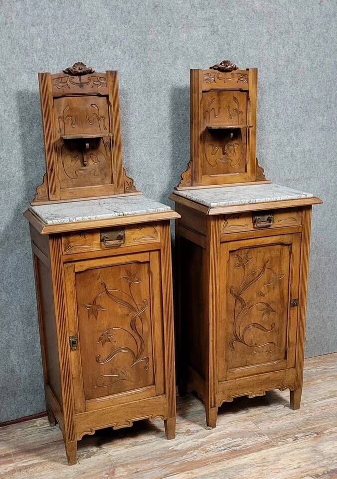 After Majorelle / Nancy School: Pair of Art Nouveau bedside tables