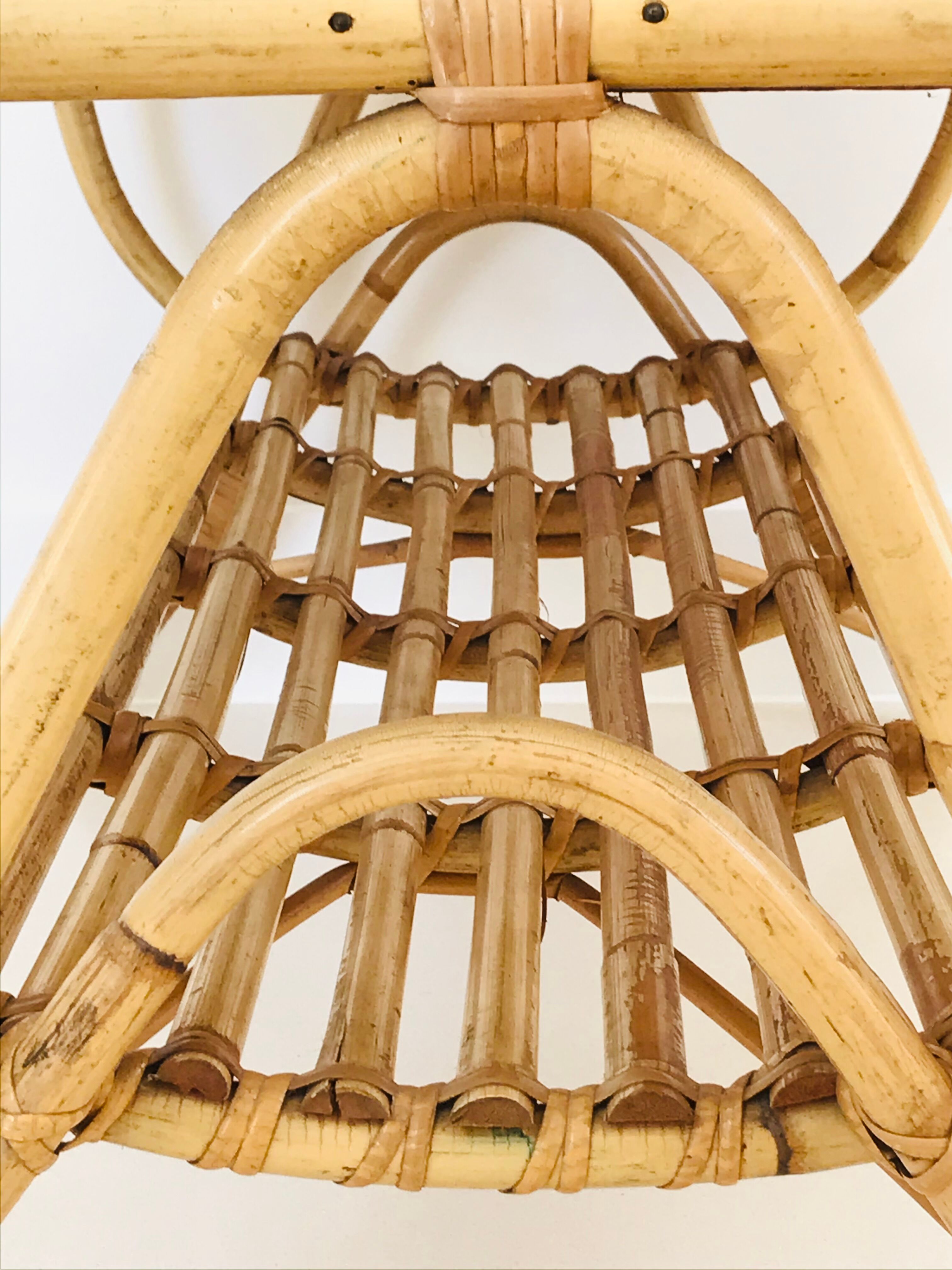 Rattan coffee table and ceramic tiles, France 60s