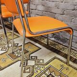 Set of 4 vintage chrome skai orange chairs 1970