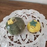 Barbotine salt and pepper shaker set