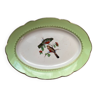 Old oval dish in Badonviller earthenware, decorated with Les Oiseaux.
