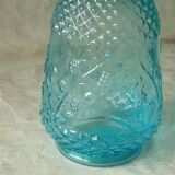 Glass carafe blue mold with diamond tip cluster of grapes decoration