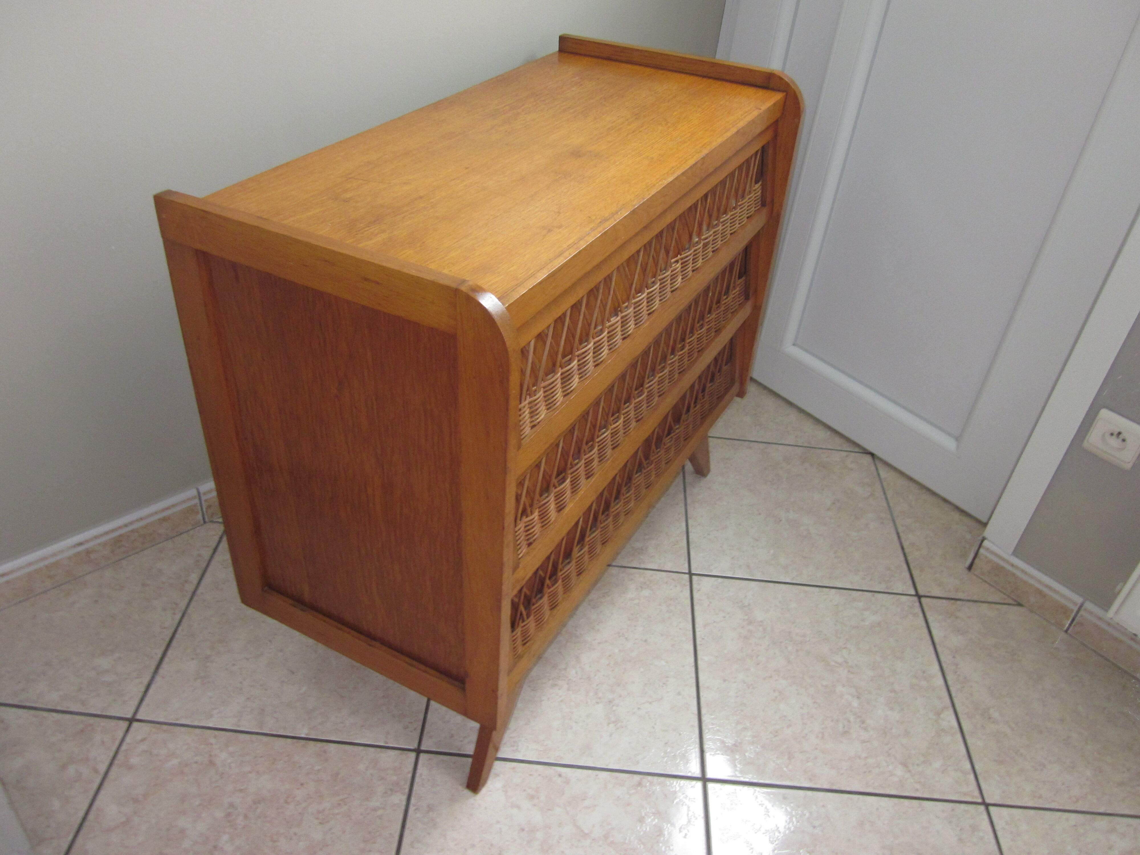 Vintage wood and rattan dresser