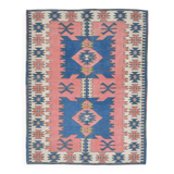 5x6 Blue & Pink Vintage Rug, Handmade Wool Turkish Rug, 141x184Cm