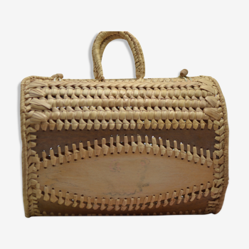 Wicker and wood suitcase
