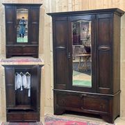 English oak wardrobe from the beginning of the 20th century - Dismantable into 3 parts