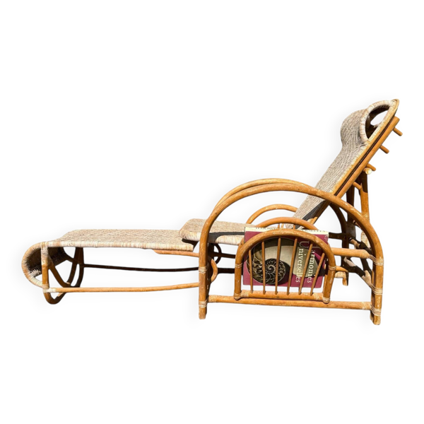 Chaise longue Vintage en Rotin et Bambou des années 60 Italie