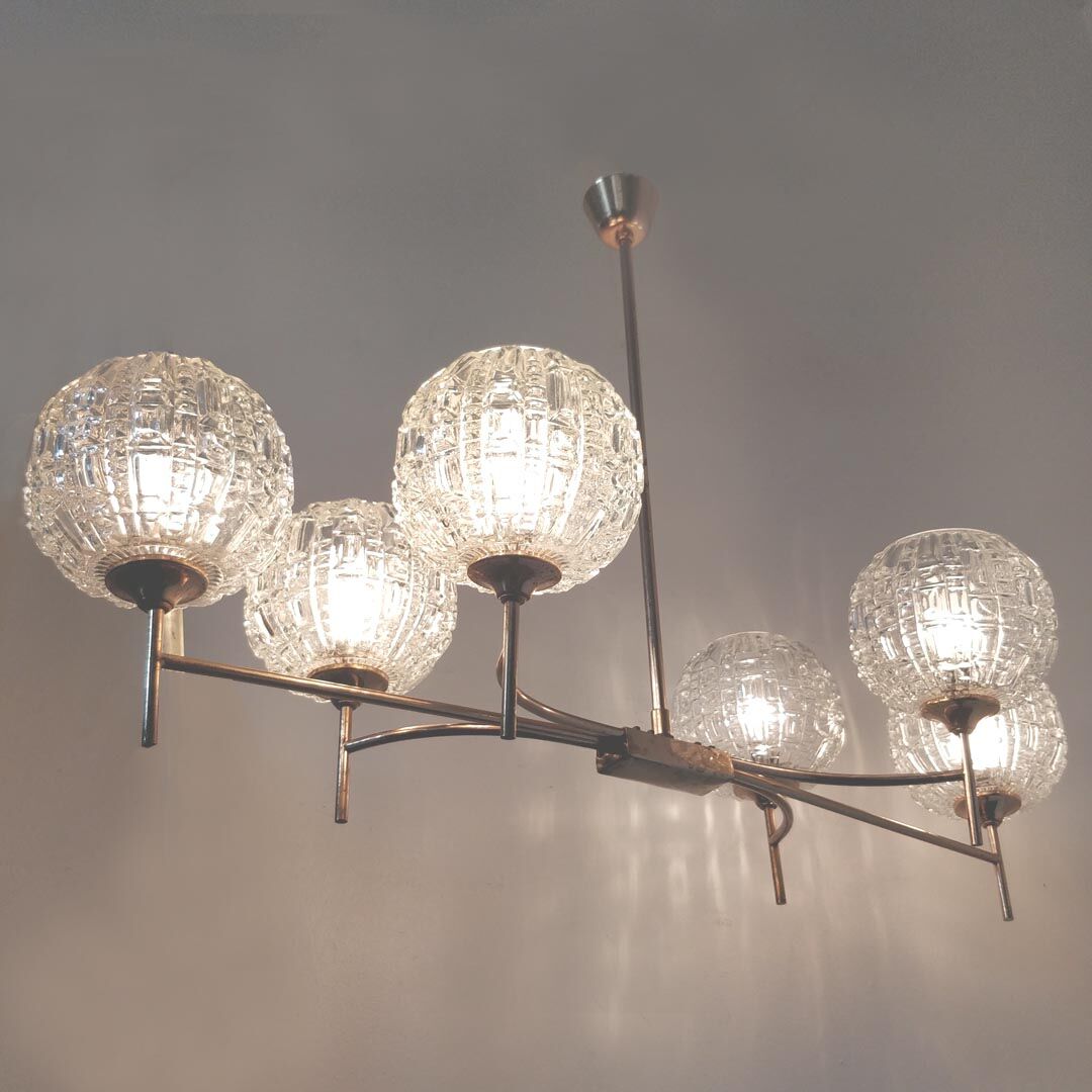 60s brass and glass globes chandelier