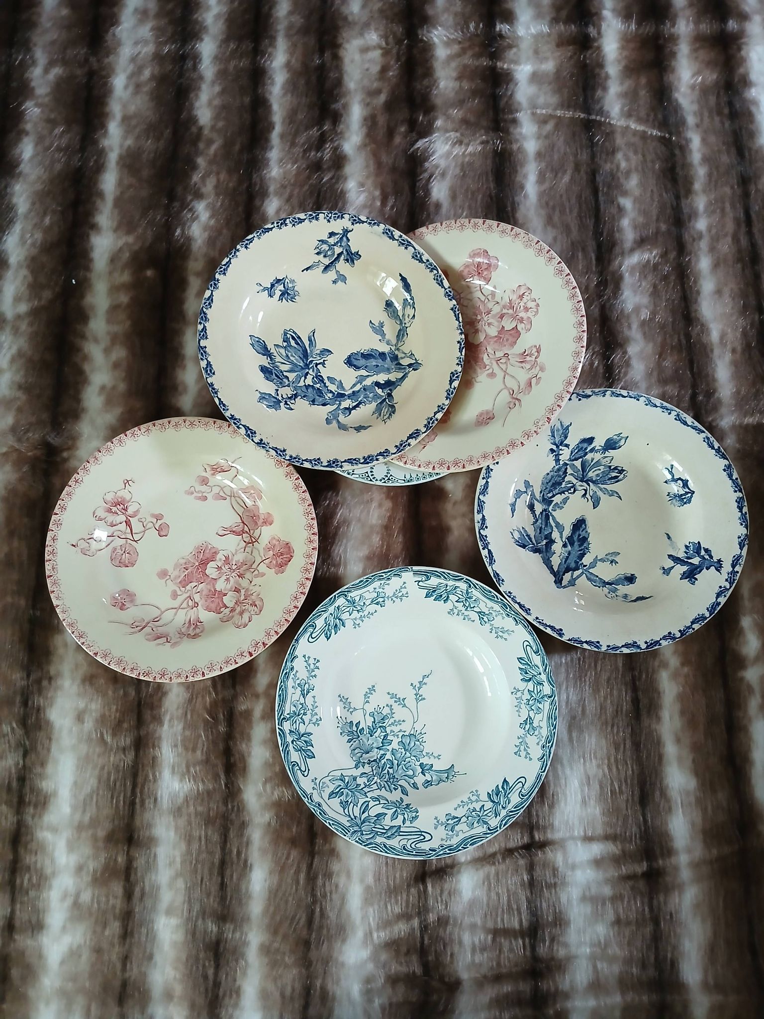6 mismatched vintage deep plates in ironstone