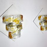 Pair of murano mazzega wall lamps, orange murano blown glass, italy, 1960