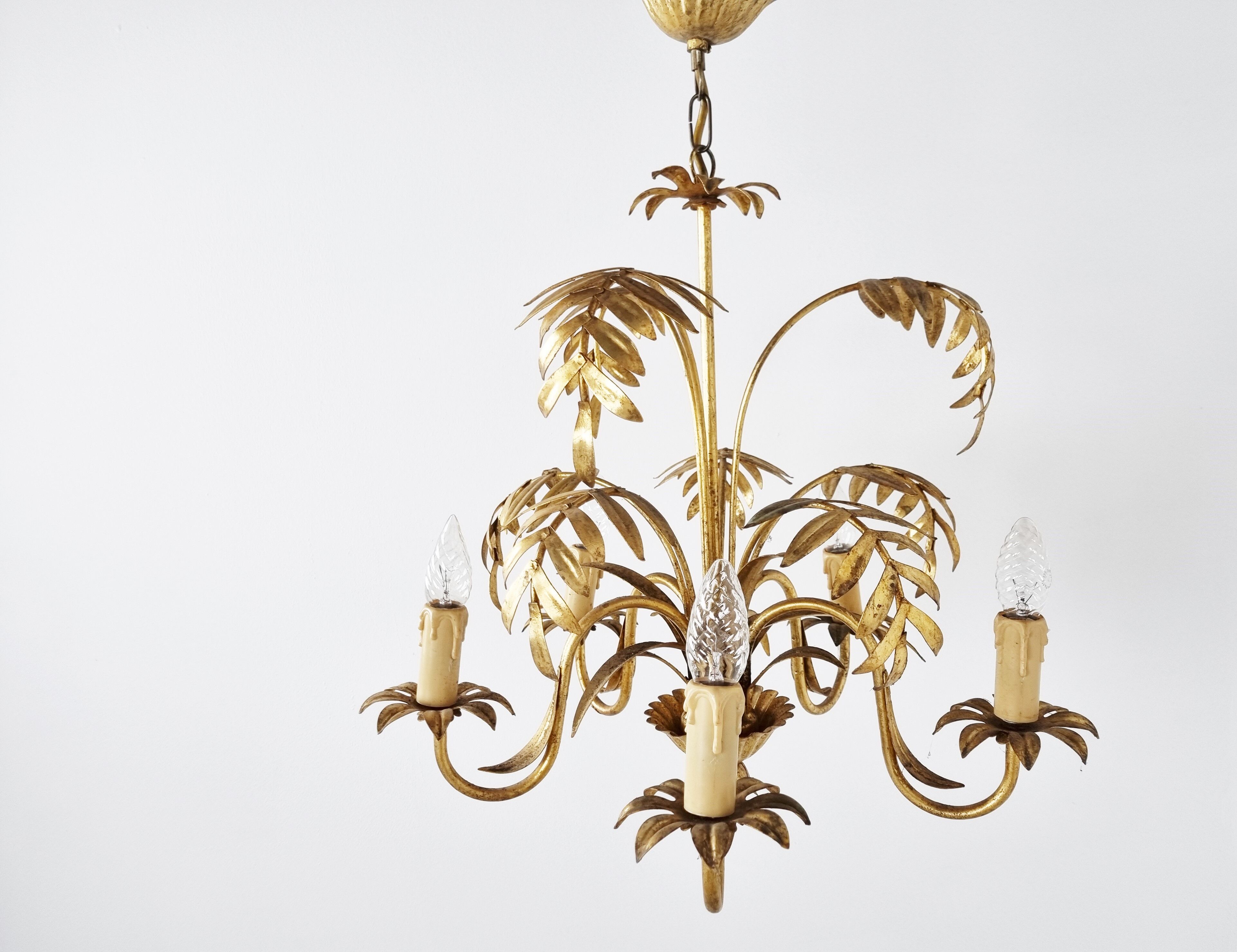 Vintage gilt metal palm chandelier, 1960s