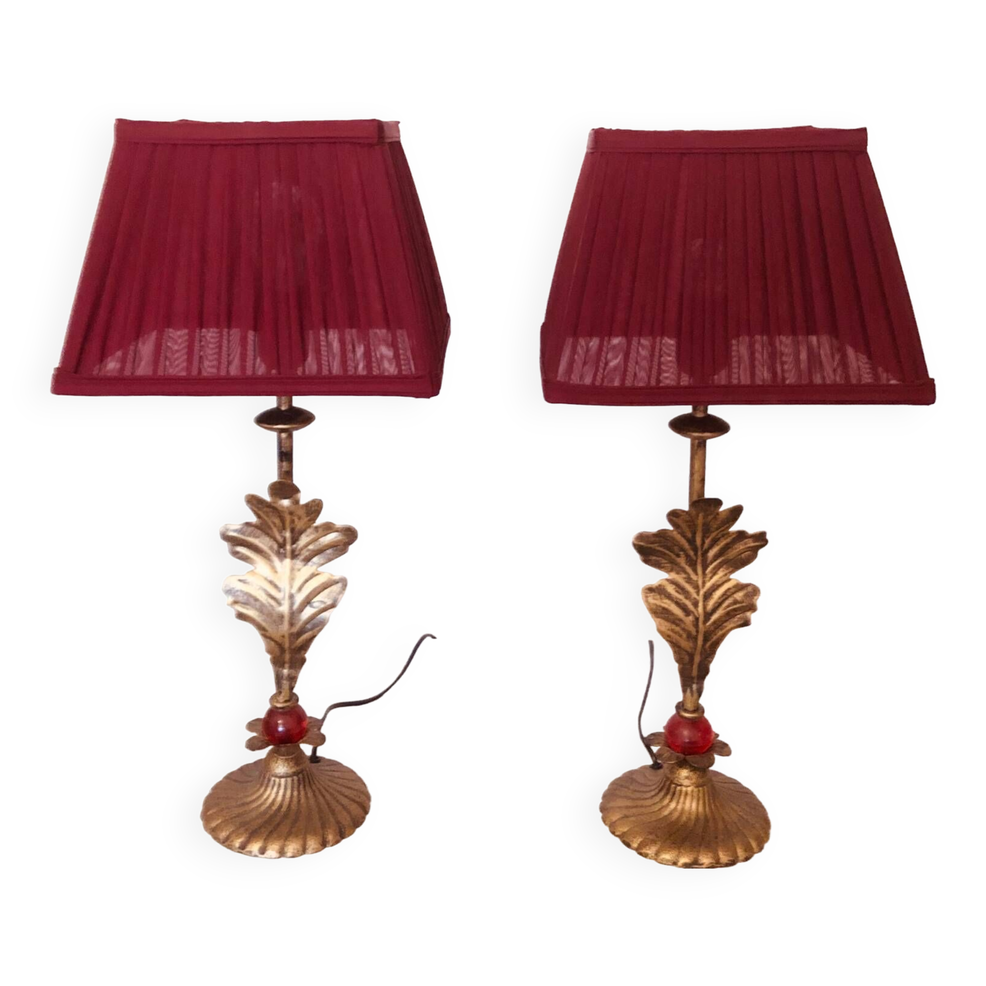 Pair of vintage golden acanthus leaf decorative lamps